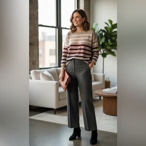 Chico’s Striped Knit Sweater Beige Multicolor 3/4 Sleeve Size 1 (M).